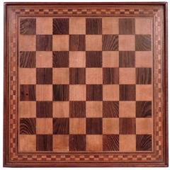 Antique Marquetry Inlaid Wooden Game Board for Chess, Checkers, and Parcheesi
