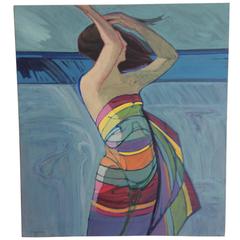 Joyce Blegen Oil Painting of Woman in Striped Dress
