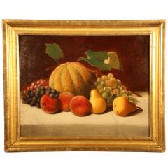 Antique Mid-19th Century Oil on Canvas Still Life of Fruit, Signed George Harvey