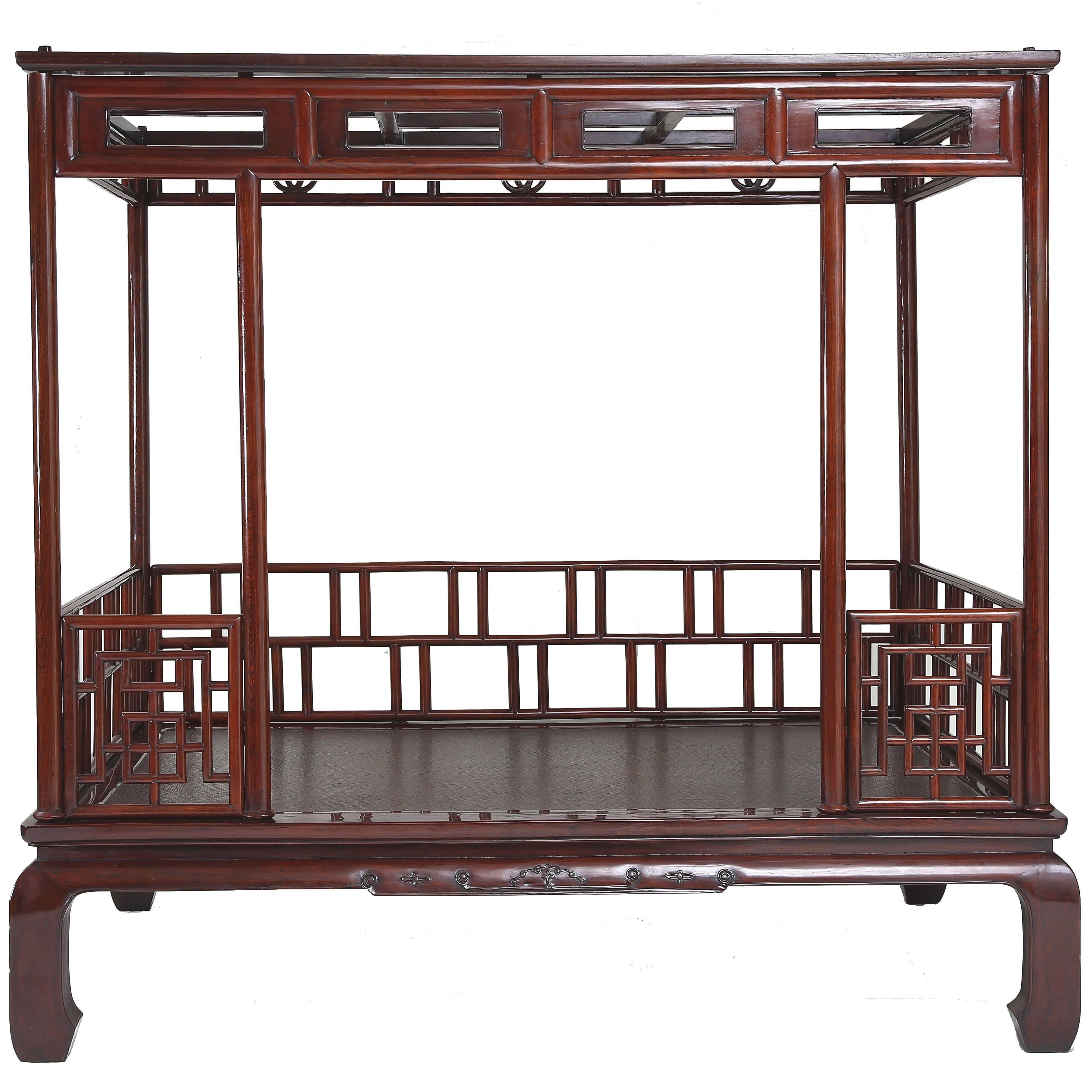 Antique Chinese L18th-Ey 19th Century Six Post Canopy Bed, Chinoiserie, Zhejiang
