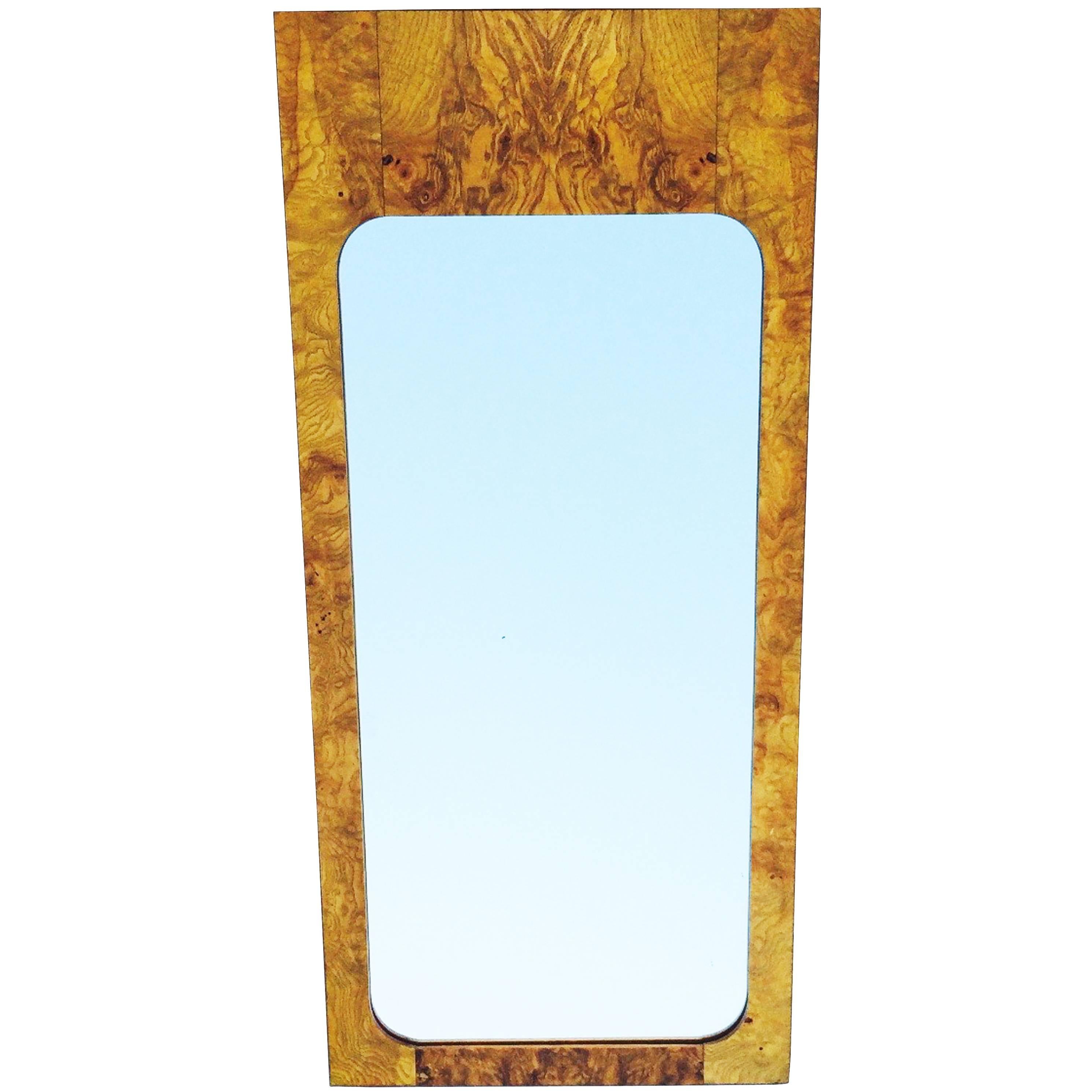 Milo Baughman Burl Wood Framed Wall Mirror For Sale