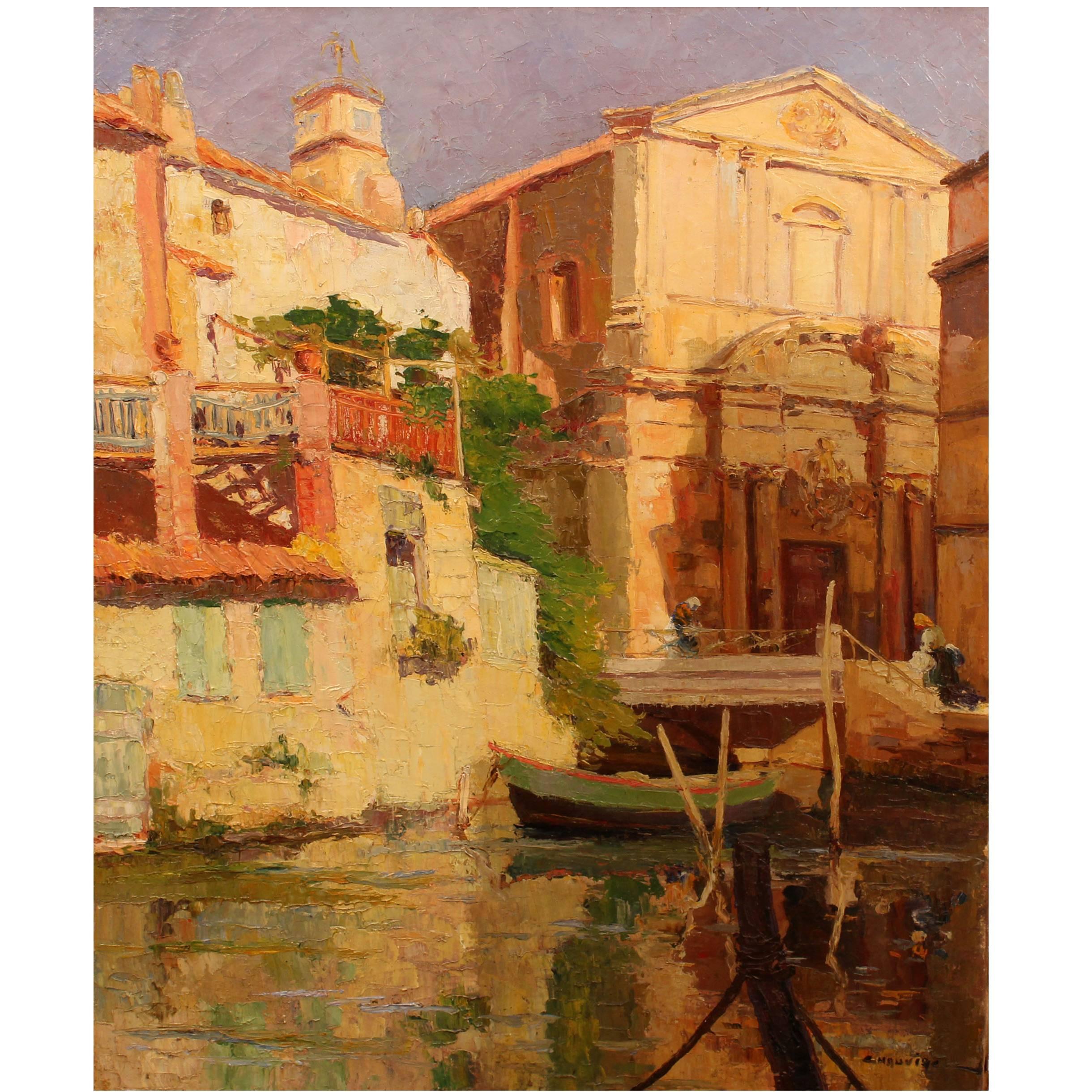 19th Century "Venetian Canal Scene" Oil on Canvas