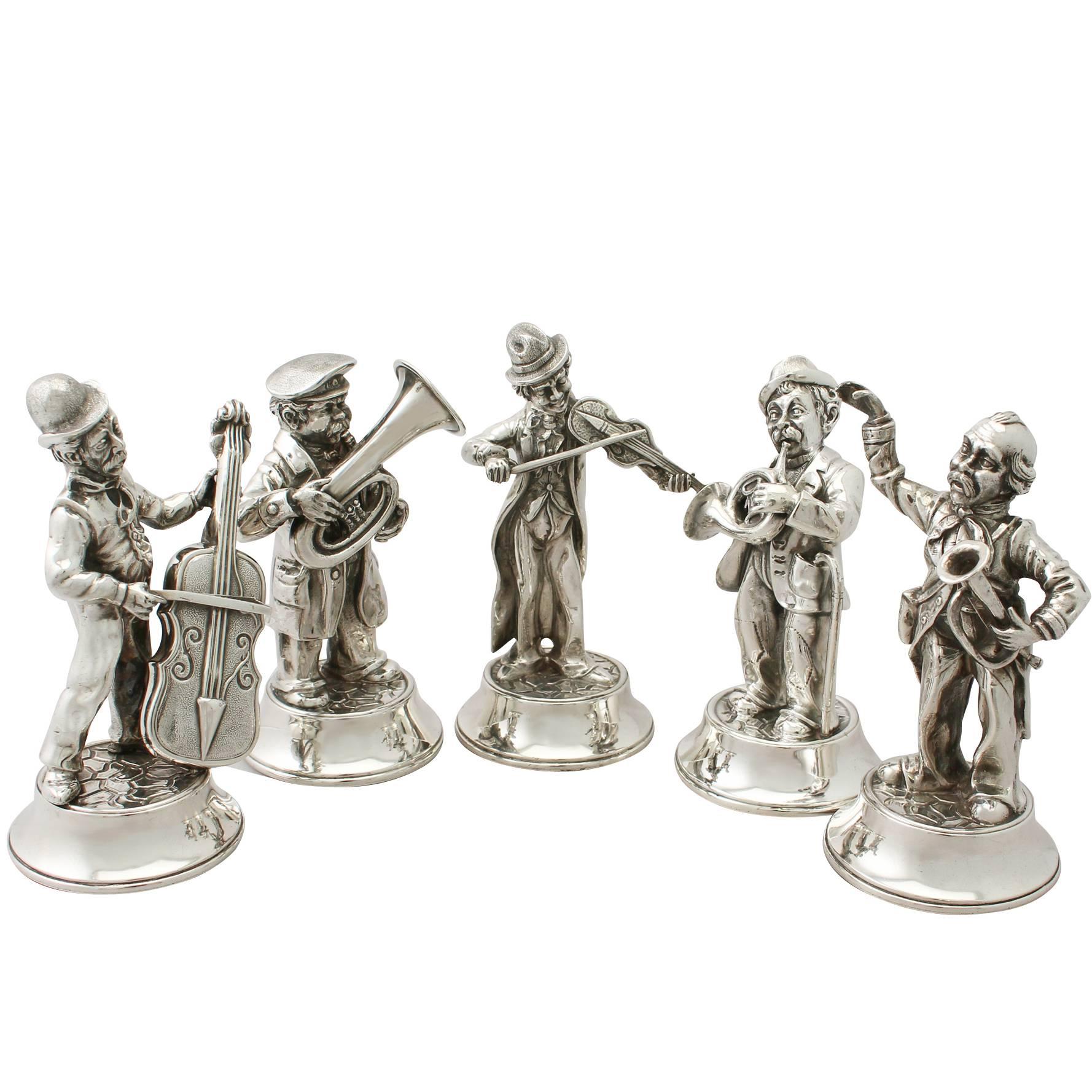 Set of Five Spanish Sterling Silver ‘Musical Quintet' Table Ornaments, Vintage