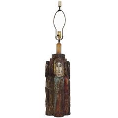 Retro Polychrome Spanish Colonial Style Carved Wood Figural Lamp of Four Saints