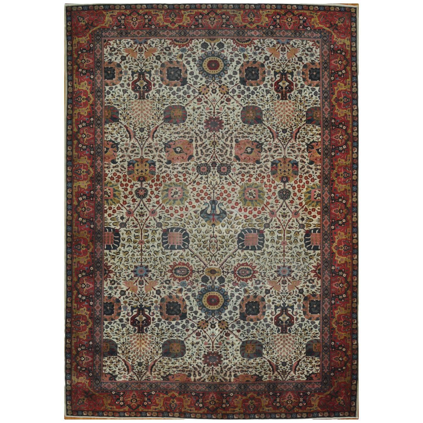 Large Palace Size Hand Knotted Wool  Antique Indian Agra Rug For Sale