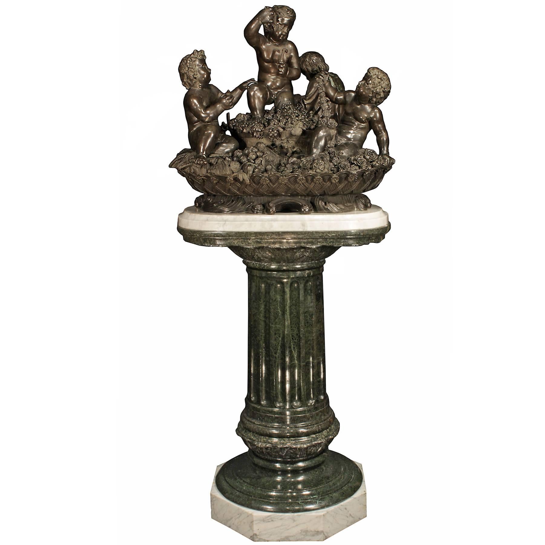 French 19th Century Patinated Bronze of the Four Seasons on a Marble Pedestal