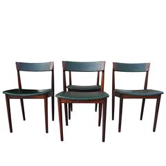 Danish Modern Solid Rosewood and Green Leather Chairs by Rosengren Hansen