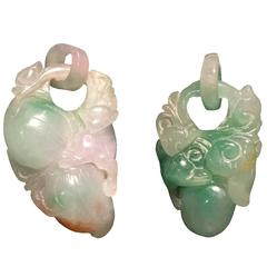 Set of Two Antique Lavender, Green, White Jade Pendants