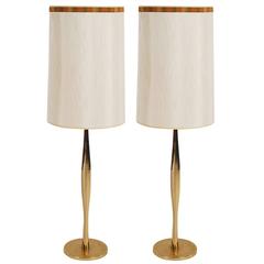 Pair of Mid-Century Modern Tall Sculptural Brass Table Lamps