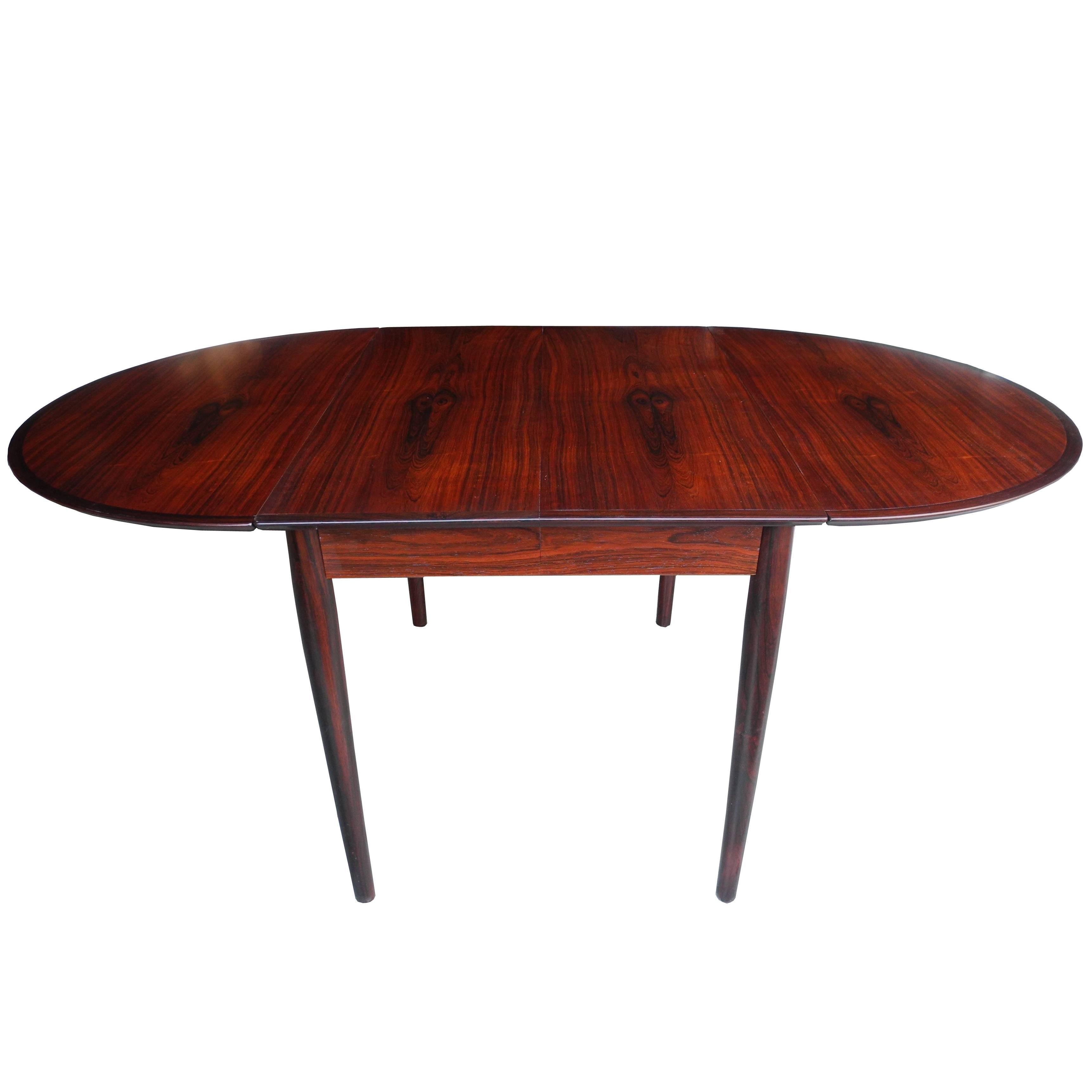 Danish Modern Drop Leaf Solid Rosewood Dining Table by Henry Rosengren Hansen For Sale