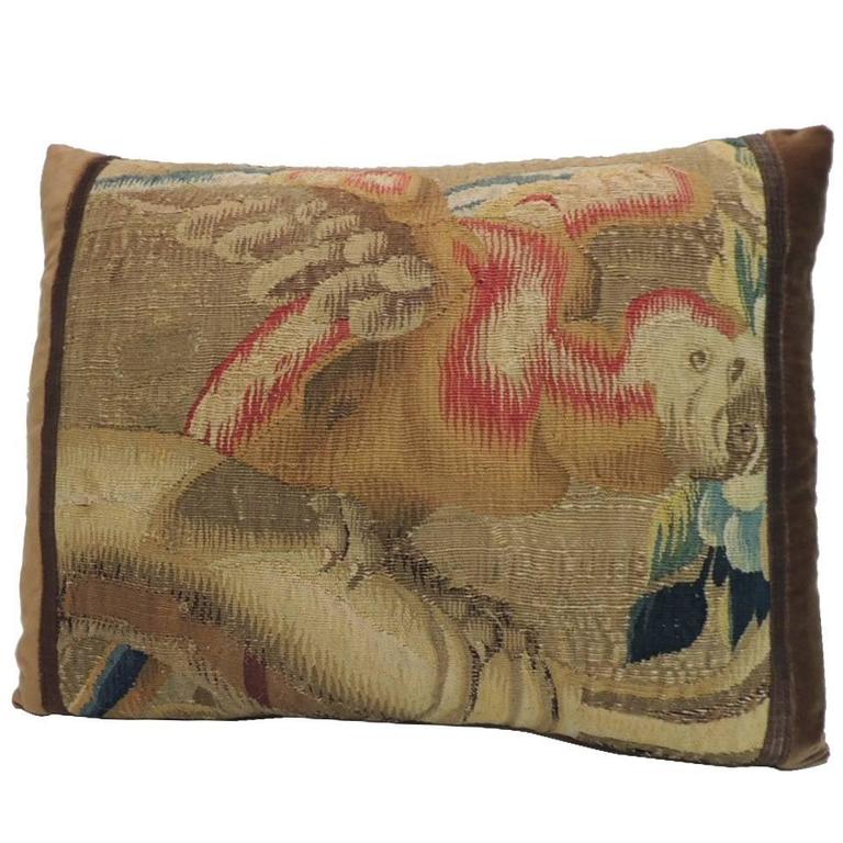 19th Century French Aubusson Tapestry Parrot Decorative Lumbar Pillow