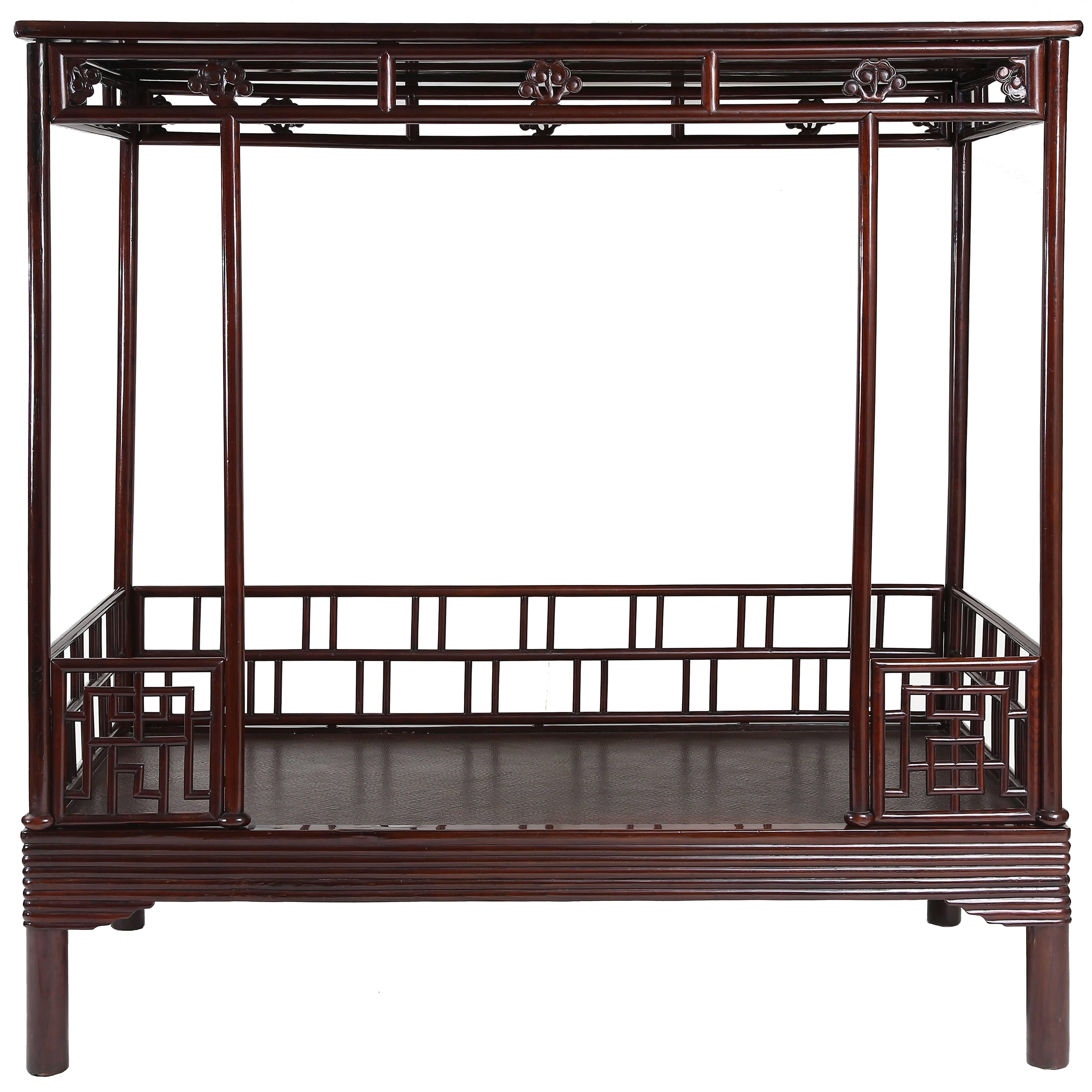 Antique 19th Century Chinese Ju Mu Six Post Canopy Bed, Chinoserie, Suzhou