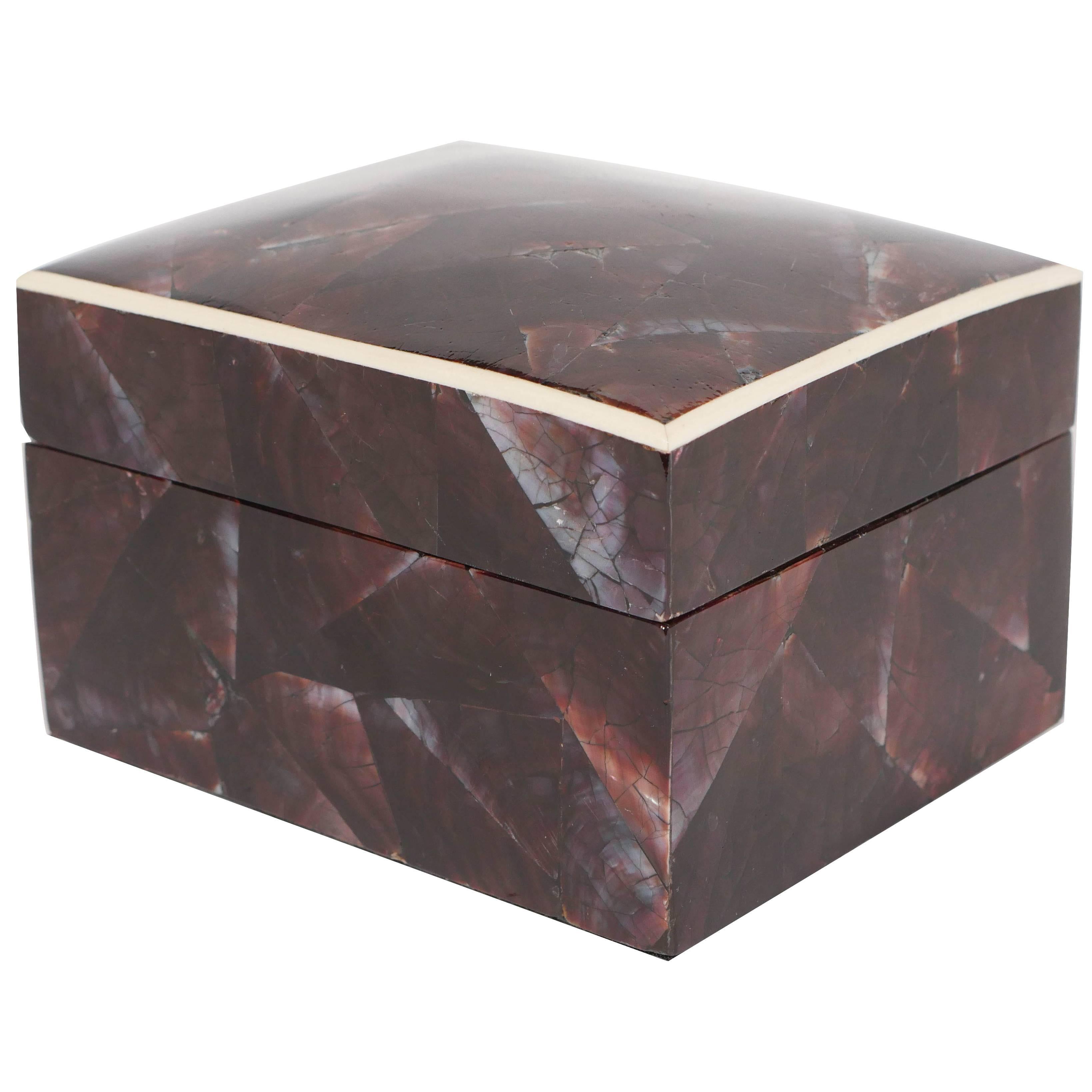 French Organic Modern Lacquered Pen Shell Box with Bone Trim Detail