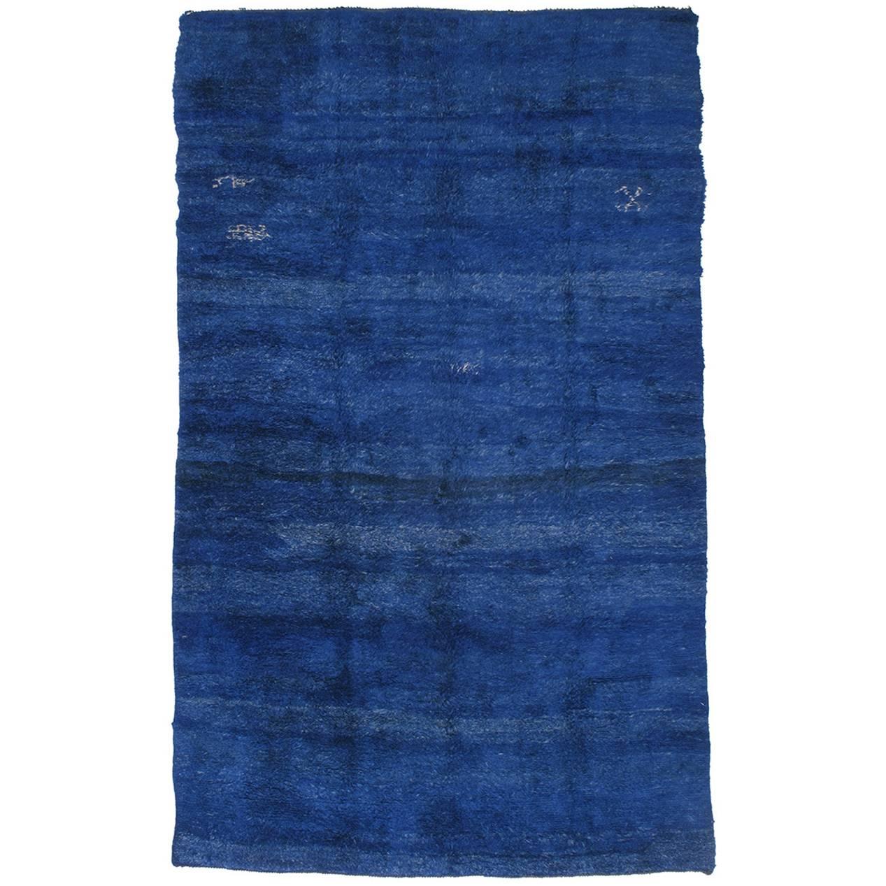 Large Blue Beni Mguild Moroccan Berber Carpet