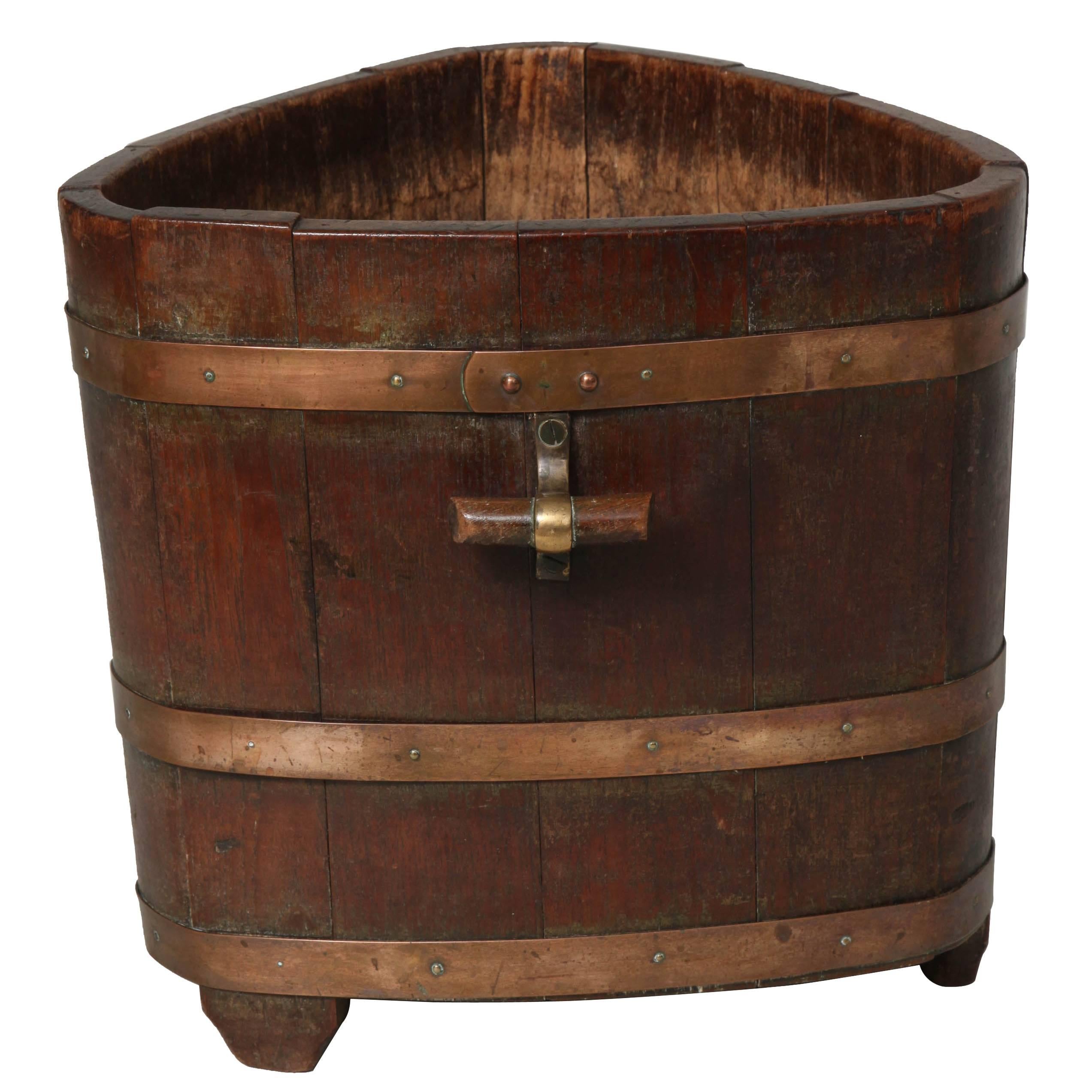 Triangular Oak and Bronze Log Bin