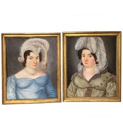Charming Pair of Early 19th Century Portraits of Two Fashionable Sisters 2