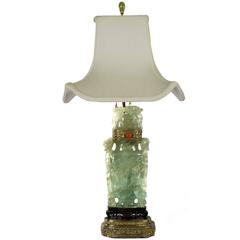 Chinese Carved Green Calcite Table Lamp