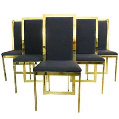 Set of Six Brass Dining Chairs in the Style of Milo Baughman