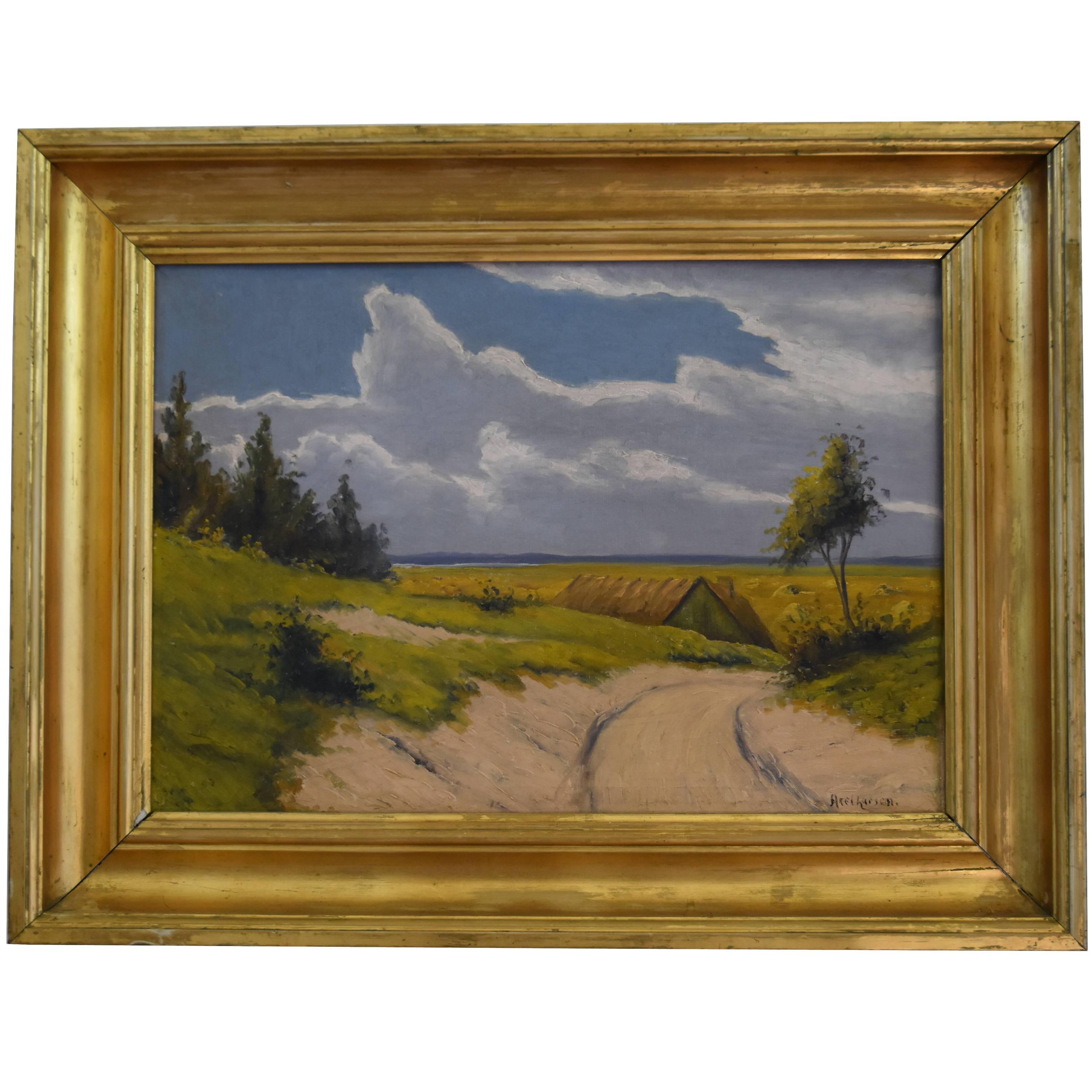 Landscape Oil Painting with a Country Road For Sale