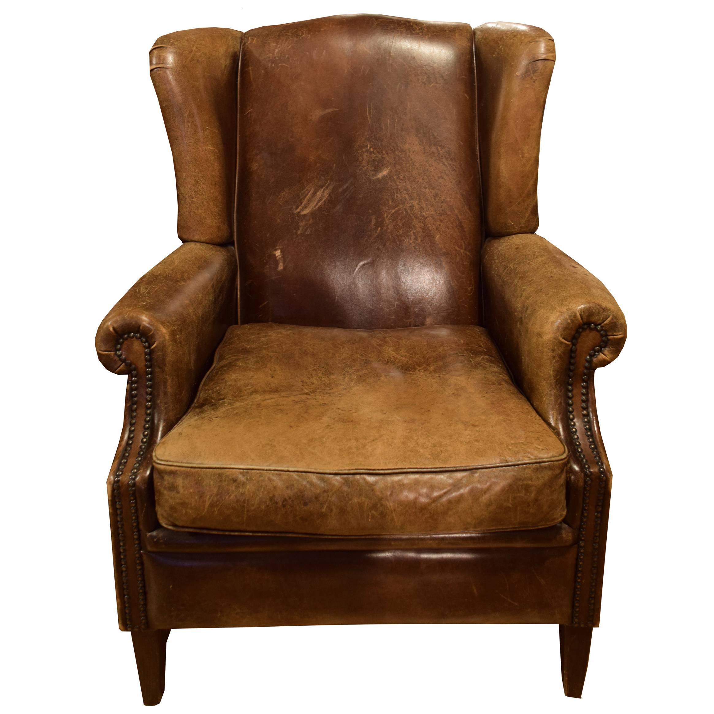 Leather Wingback Chair from Italy