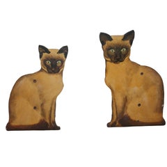 Pair of Painted Wood Siamese Cats