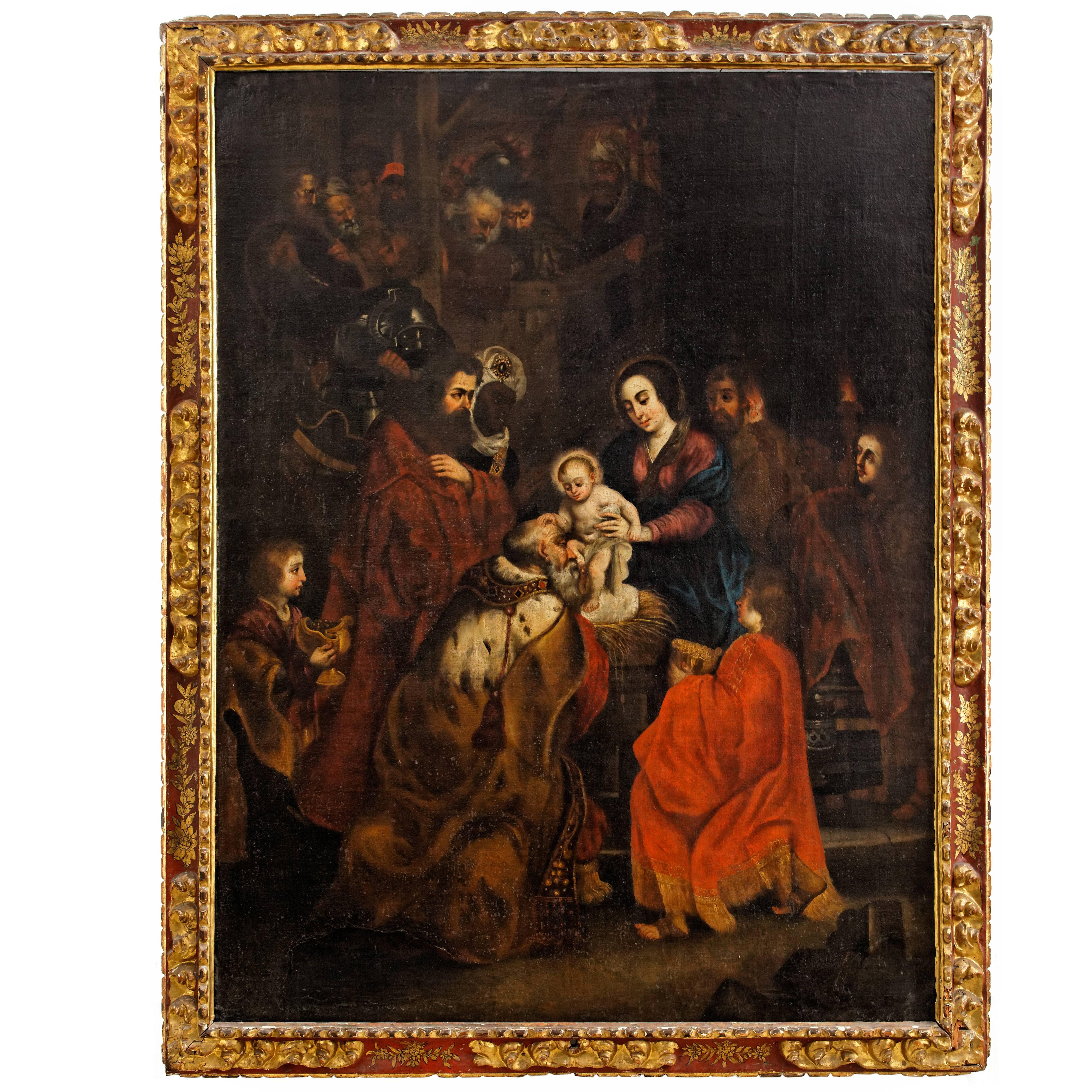17th Century Large Painting, Oil on Canvas "Adoration Of The Magi" After Rubens For Sale