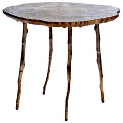 Echo Side Table with Tree Rings in Bronze and Laminated Oak by Sharon Sides