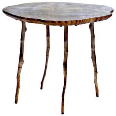 Contemporary Echo Side Table in Cast Bronze, Etched Brass & Laminated Oak 9
