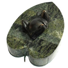 Elegant Tessellated Marble and Bronze Frog Jewelry Box