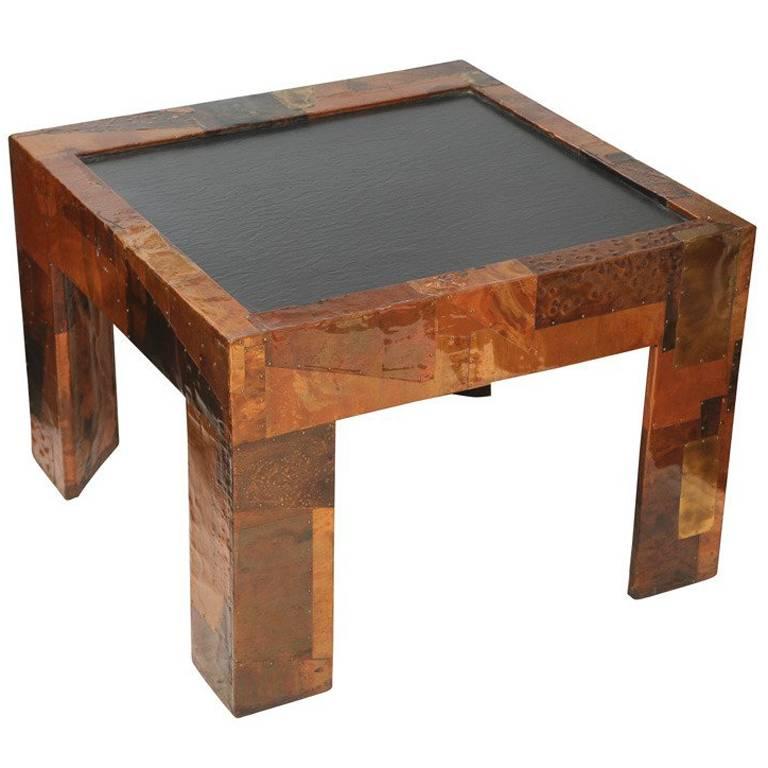 Mixed Metals Patchwork Series and Vermont Slate Top Table, Paul Evans For Sale