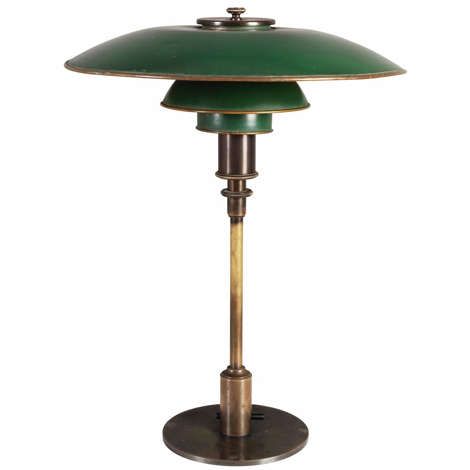 PH 3/2 Lamp with Green Shades For Sale