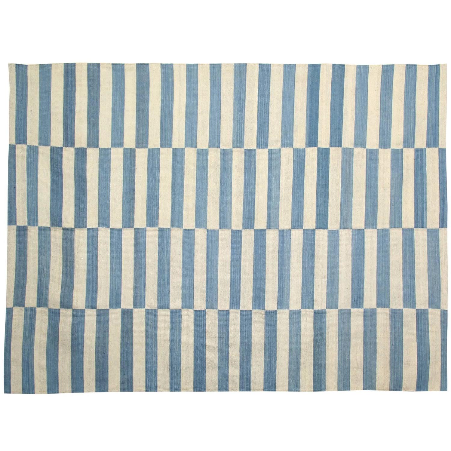 Blue Striped Rug at 1stdibs
