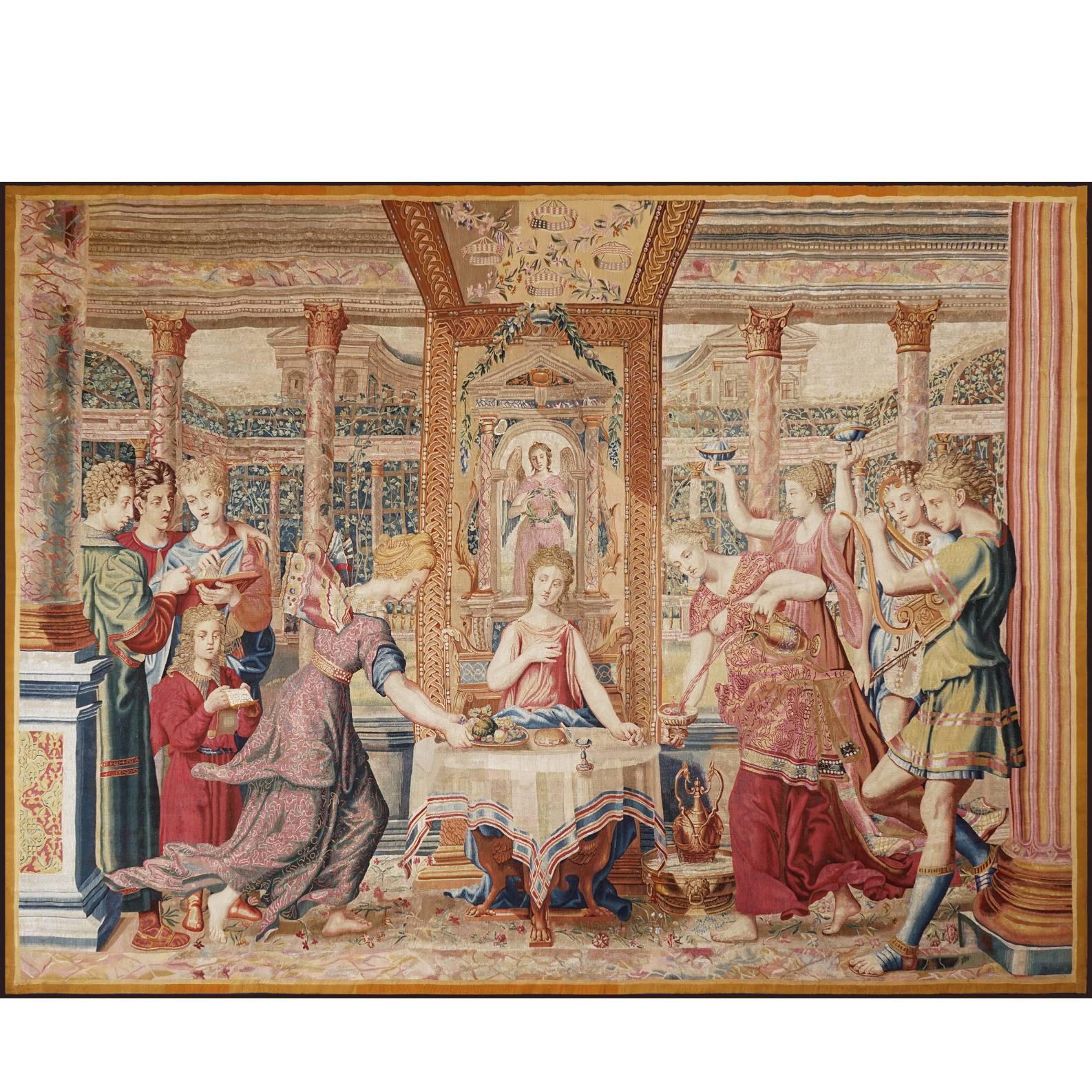 Rare Ancient Tapestry, Psyche’s Meal in the Palace of Cupid, circa 1660 For Sale