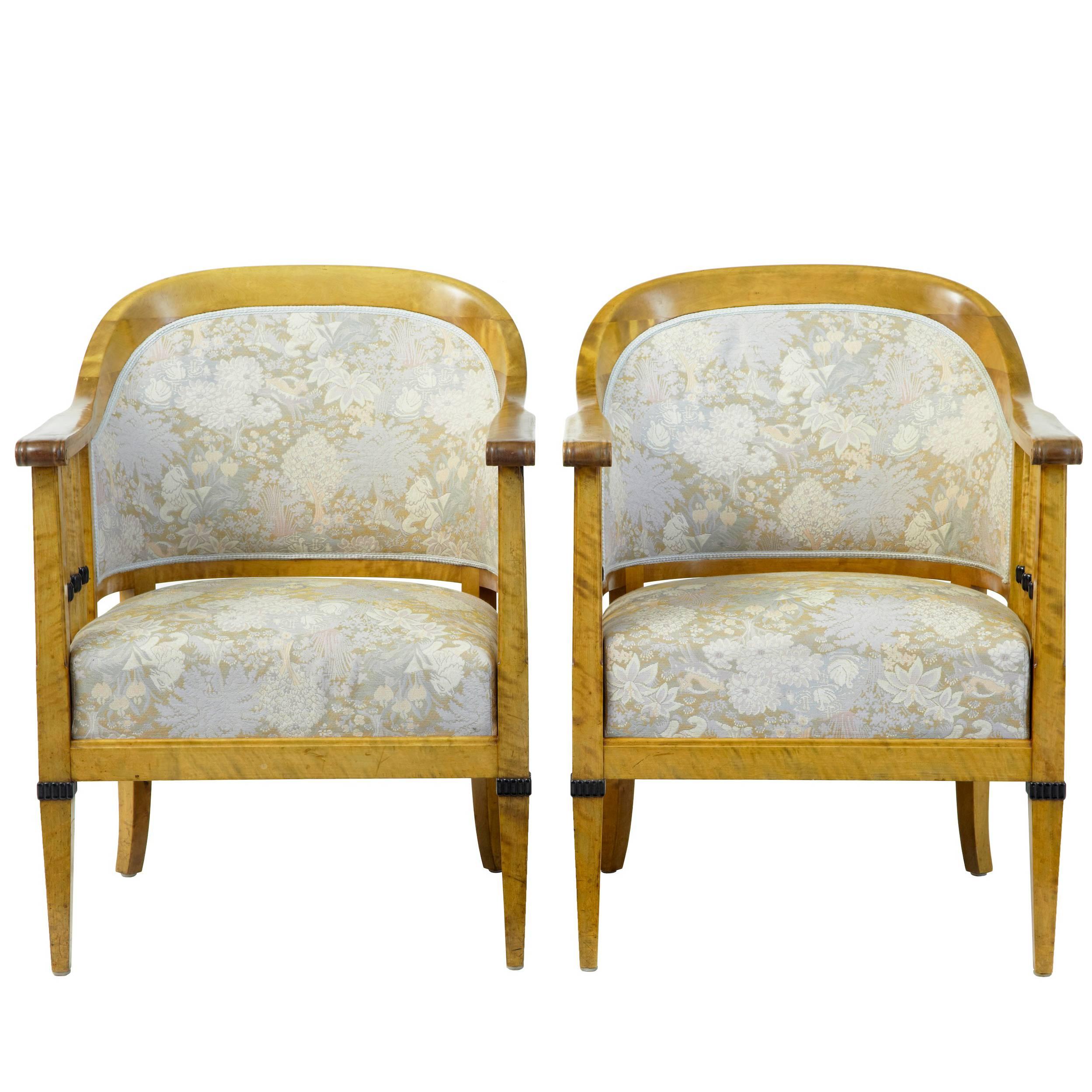 Pair of Swedish Art Deco Birch Armchairs