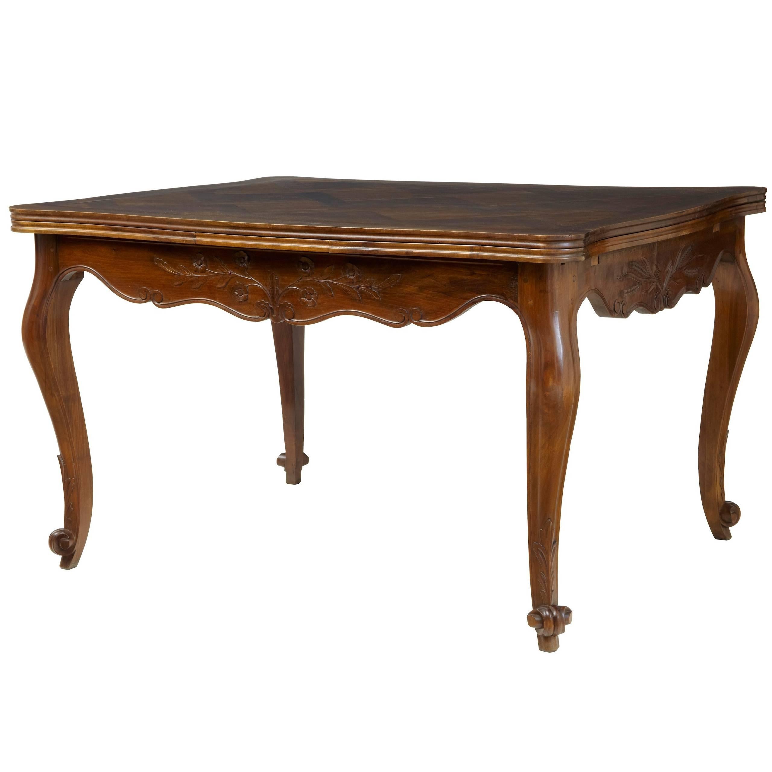 19th Century French Walnut Parquet Farmhouse Drawleaf Table