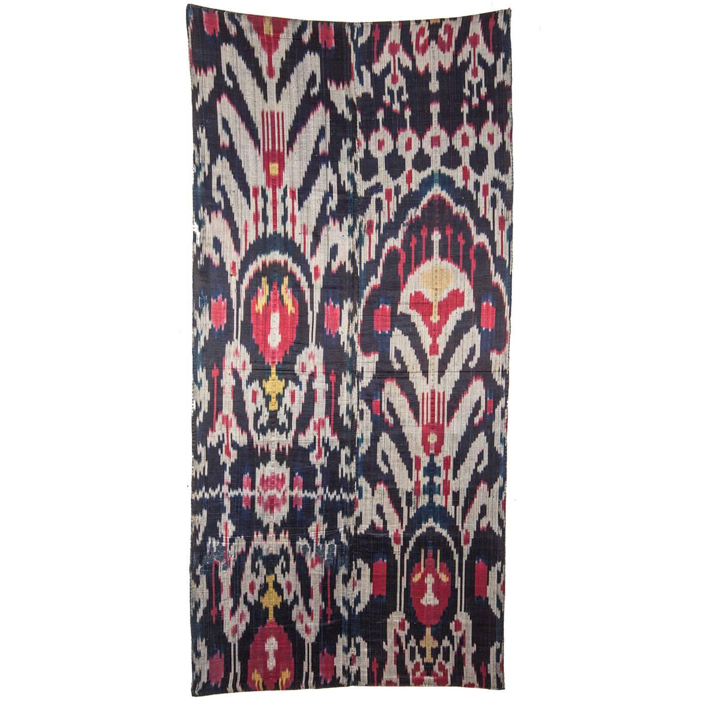 Antique Central Asian, Tadjik, Blue Wefted Ikat Panel, Late 19th Century For Sale