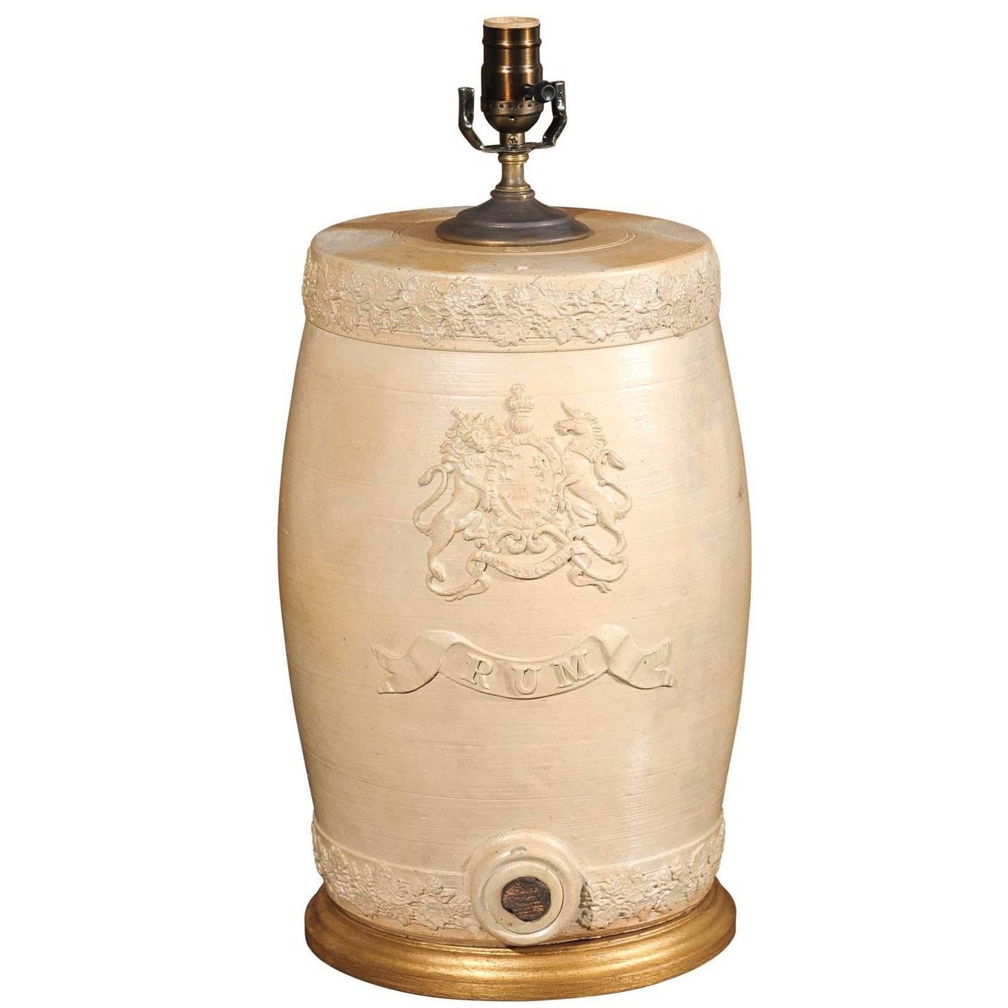 English Stoneware Spirit Barrel Table Lamp from the Mid-19th Century