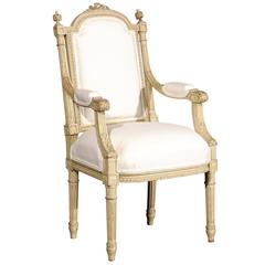 French 1920s Painted and Carved Wood Child’s Chair with Muslin Upholstery 12