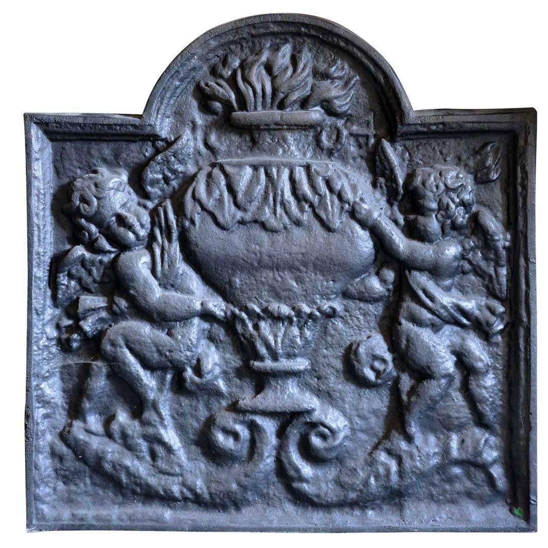 Cast Iron Fireback Representing an Allegory of Winter, 19th Century For Sale