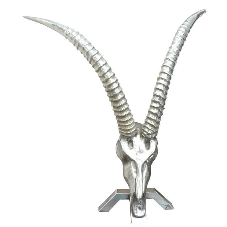 Ibex Skull Sculpture in Silvered Bronze by Dicran For Sale