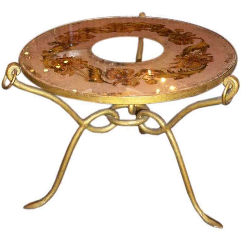René Drouet Deco Occasional Table in Gilt Wrought Iron France circa 1948 For Sale