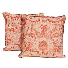 Pair of Vintage Fortuny Fabric Cushions in the Mazzarino Pattern