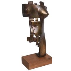 Mid-Century Modern Brutalist Bronze Sculpture of Female Torso, Artist Signed 1