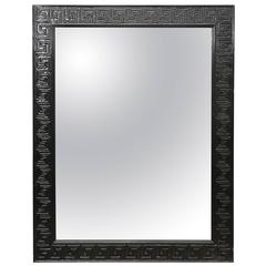 Mid Century Modern Black Lacquered Greek Key Mirror