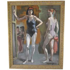 Retro Impresstionists Oil on Board Painting of Ballerinas by Adam Grant