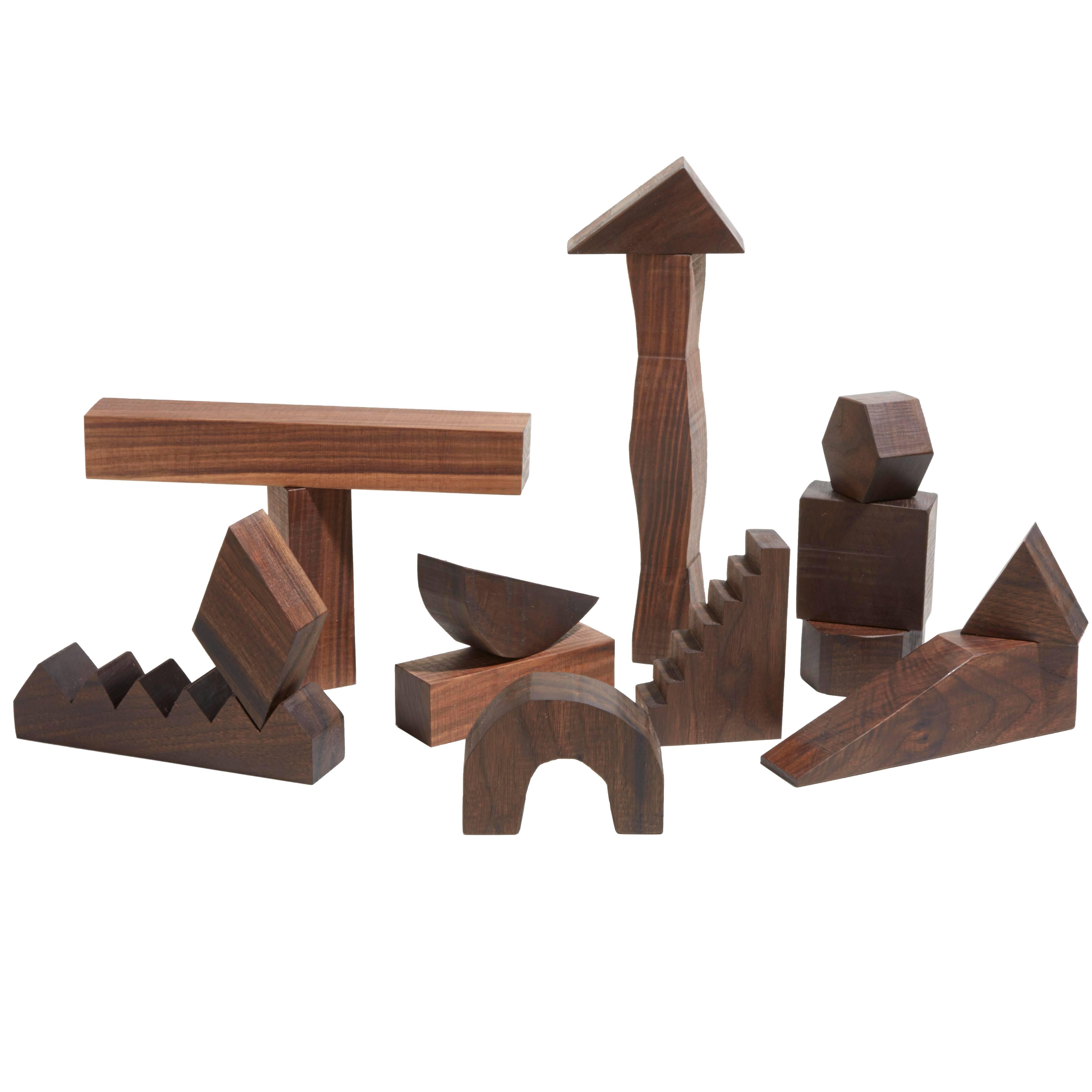 Sculptural Walnut Building Blocks by Fort Makers For Sale