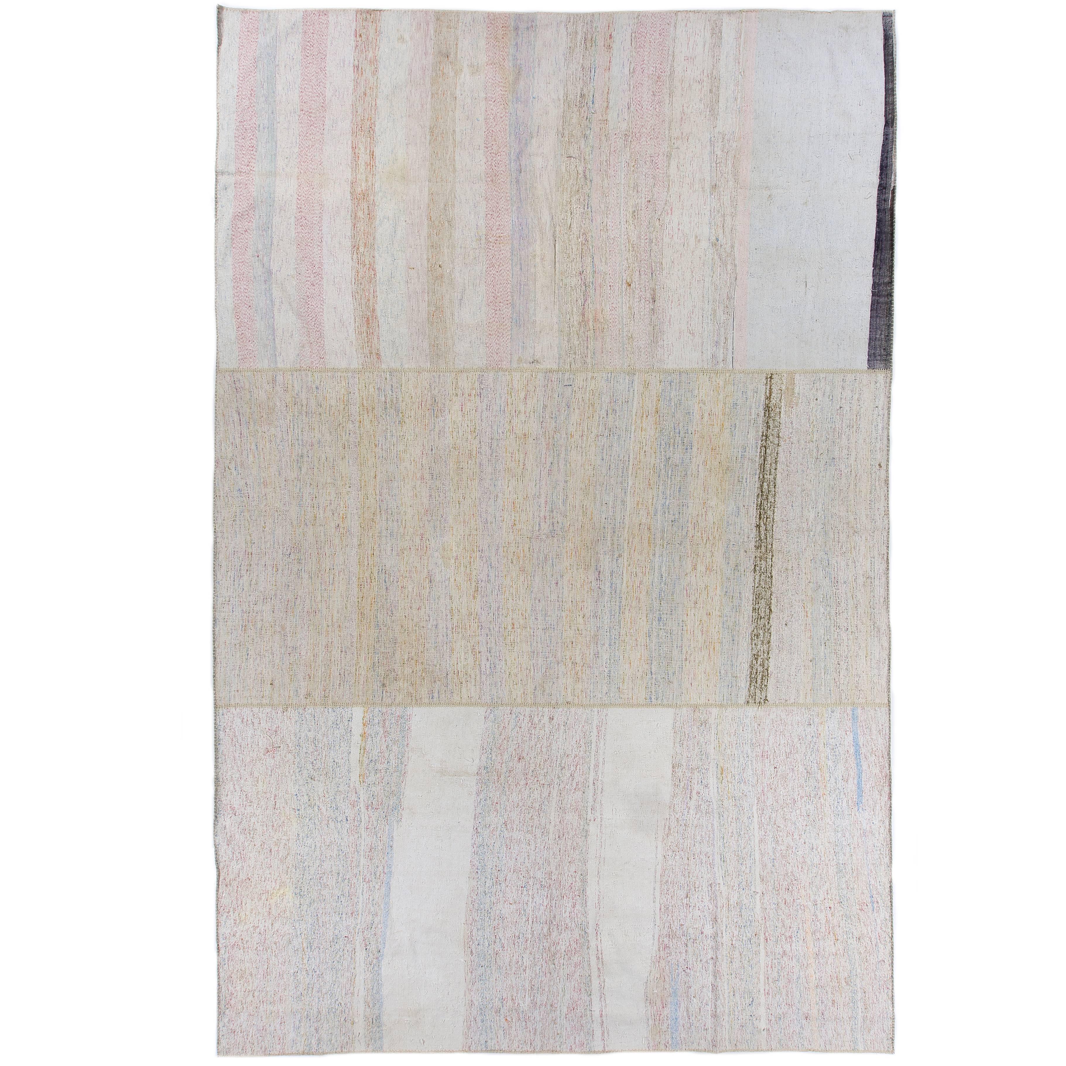 Large Cotton Anatolian Kilim in Pastel Colors