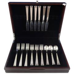 Chinese Key by Allan Adler Sterling Silver Flatware Set Hand-Wrought 24 Pcs