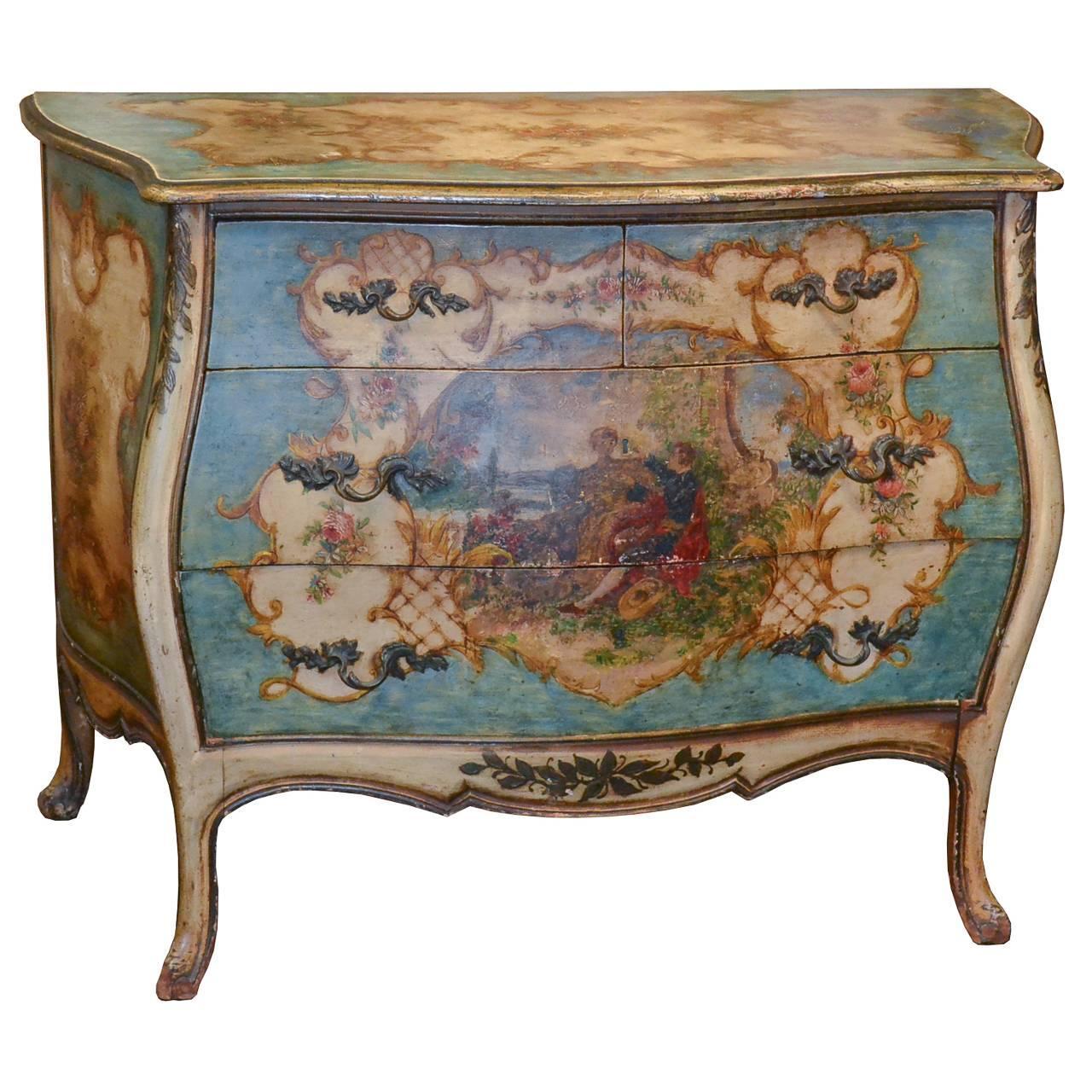 Marvelous French Painted Bombe Commode at 1stdibs
