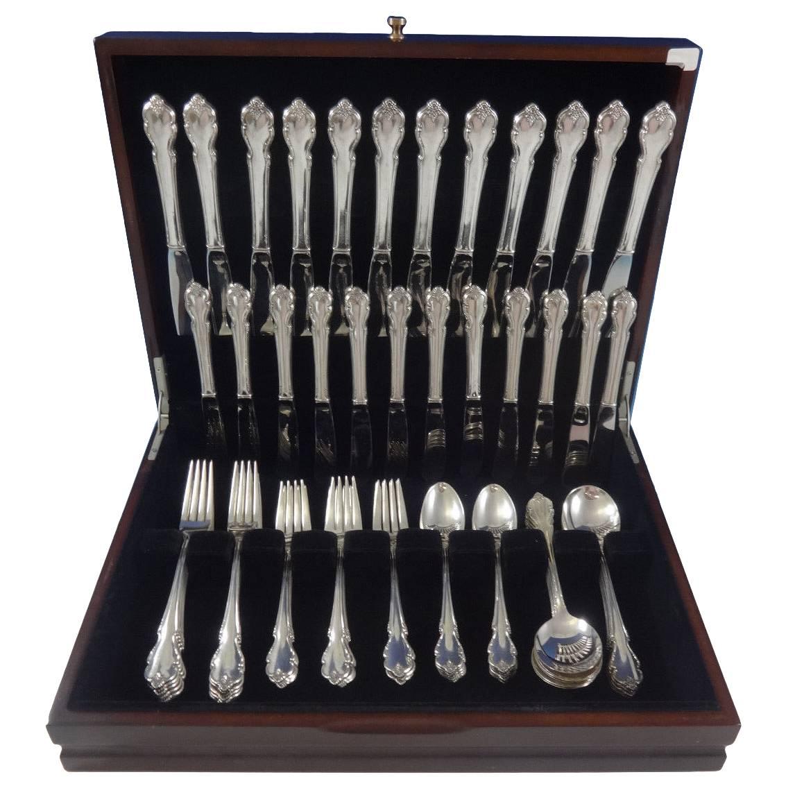 Breton Rose by International Sterling Silver Flatware Set, 12 Service, 72 Pieces For Sale